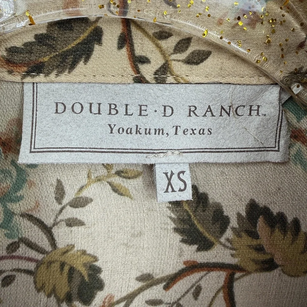 Double D Ranch Button-Up Womens XS Beige Floral Chiffon Lightweight Long Sleeve - Picture 3 of 13